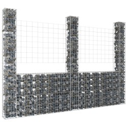 vidaXL Cesta de gaviones forma de U 3 postes de hierro 260x20x200 cm