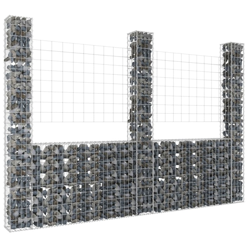 vidaXL Cesta de gaviones forma de U 3 postes de hierro 260x20x200 cm vidaXL Cesta de gaviones forma de U 3 postes de hierro 260x20x200 cm