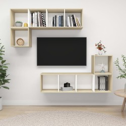 vidaXL Muebles de salón 4 pzas madera ingeniería blanco y roble Sonoma
