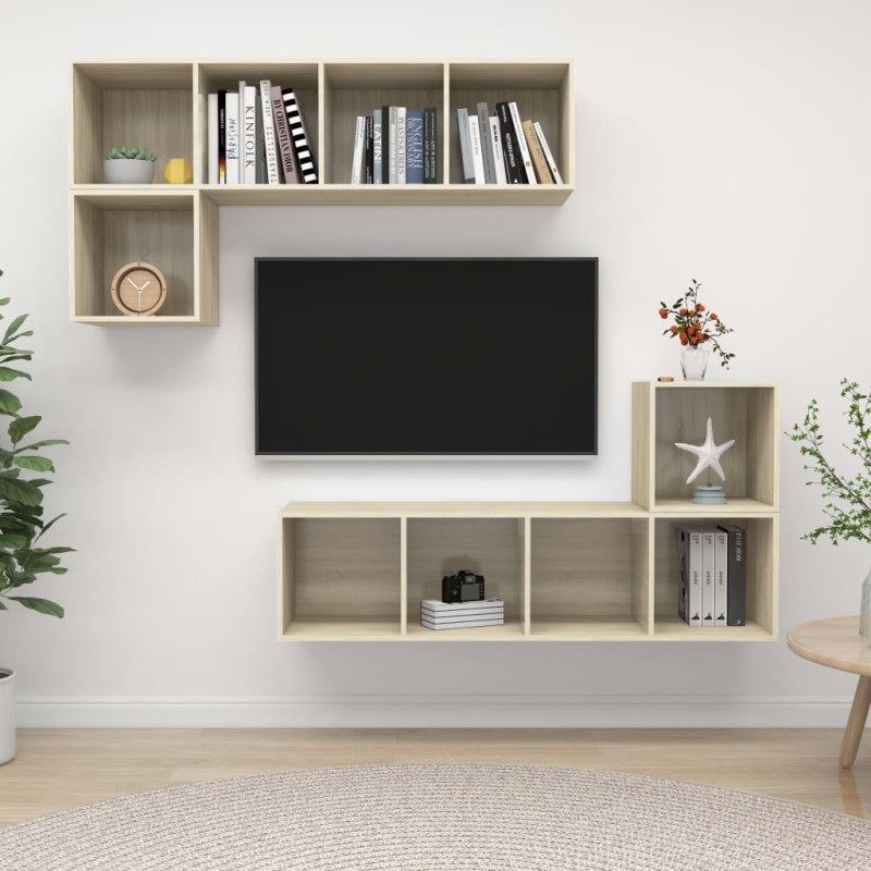 vidaXL Juego de muebles de salón 4 pzas madera ingeniería roble Sonoma