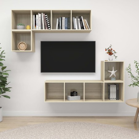 vidaXL Juego de muebles de salón 4 pzas madera ingeniería roble Sonoma