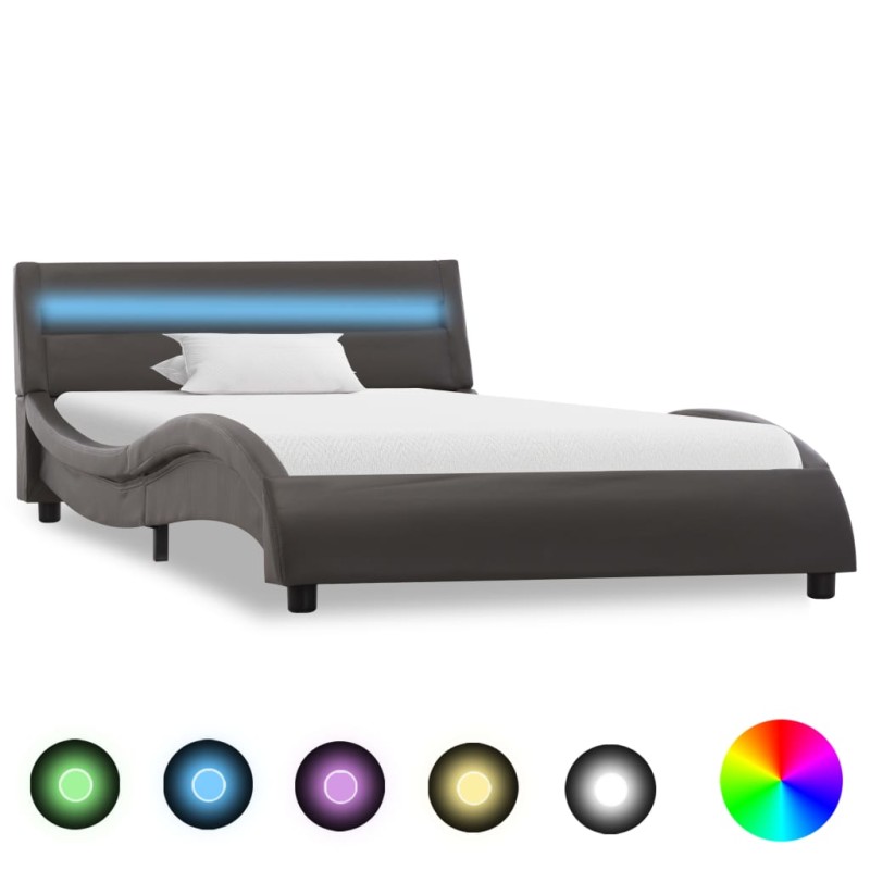 vidaXL Estructura de cama con LED de cuero sintético gris 90x200 cm vidaXL Estructura de cama con LED de cuero sintético gris 90x200 cm