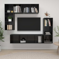 vidaXL Muebles de salón 4 piezas madera de ingeniería negro brillo