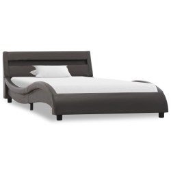 vidaXL Estructura de cama con LED de cuero sintético gris 90x200 cm 