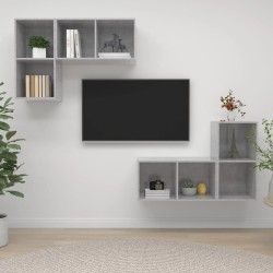 vidaXL Muebles de salón de pared 4 pzs madera ingeniería gris hormigón