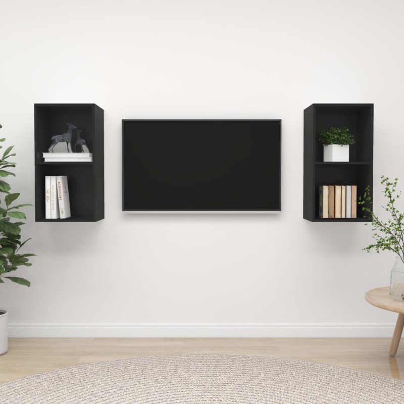 vidaXL Muebles de salón de pared 2 piezas madera ingeniería negro
