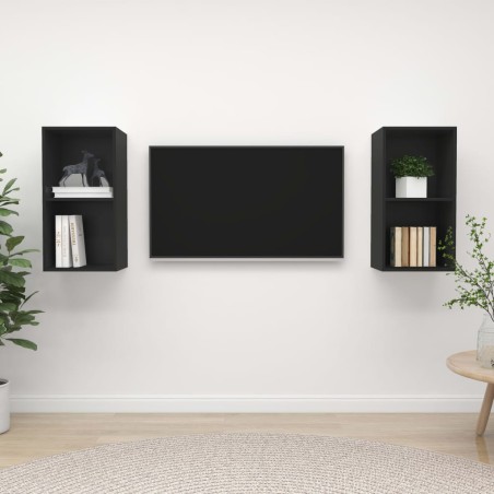 vidaXL Muebles de salón de pared 2 piezas madera ingeniería negro