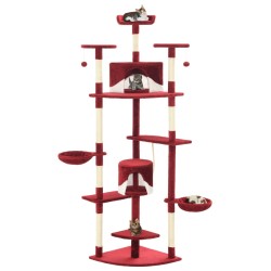 vidaXL Rascador para gatos con poste de sisal rojo y blanco 203 cm