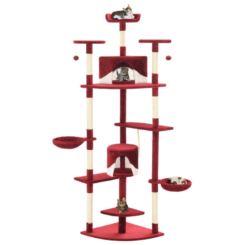 vidaXL Rascador para gatos con poste de sisal rojo y blanco 203 cm vidaXL Rascador para gatos con poste de sisal rojo y blanco 203 cm