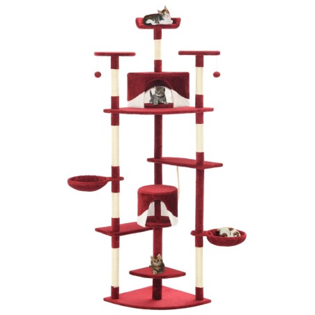 vidaXL Rascador para gatos con poste de sisal rojo y blanco 203 cm