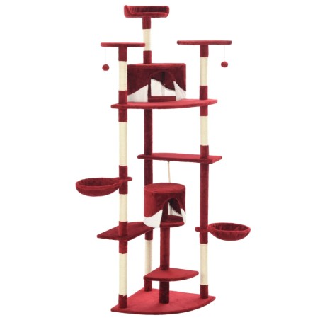 vidaXL Rascador para gatos con poste de sisal rojo y blanco 203 cm