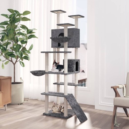 vidaXL Rascador para gatos con postes de sisal gris oscuro 191 cm