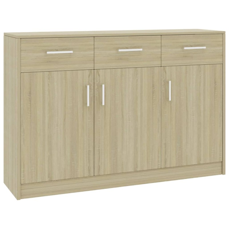 vidaXL Aparador de madera contrachapada color roble Sonoma 110x30x75cm vidaXL Aparador de madera contrachapada color roble Sonoma 110x30x75cm