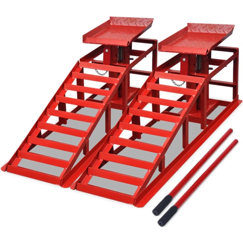 vidaXL Rampas de reparación de coches 2 uds acero rojo vidaXL Rampas de reparación de coches 2 uds acero rojo