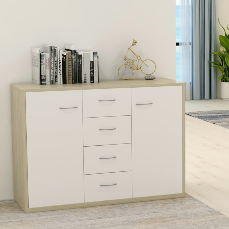 vidaXL Aparador madera contrachapada blanco y roble Sonoma 88x30x65 cm vidaXL Aparador madera contrachapada blanco y roble Sonoma 88x30x65 cm