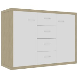 vidaXL Aparador madera contrachapada blanco y roble Sonoma 88x30x65 cm