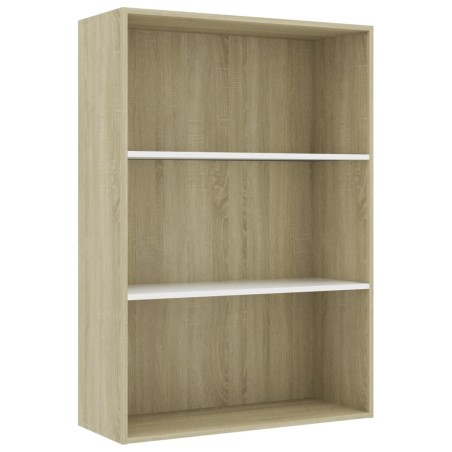 vidaXL Estantería de3 niveles contrachapada blanca roble 80x30x114cm