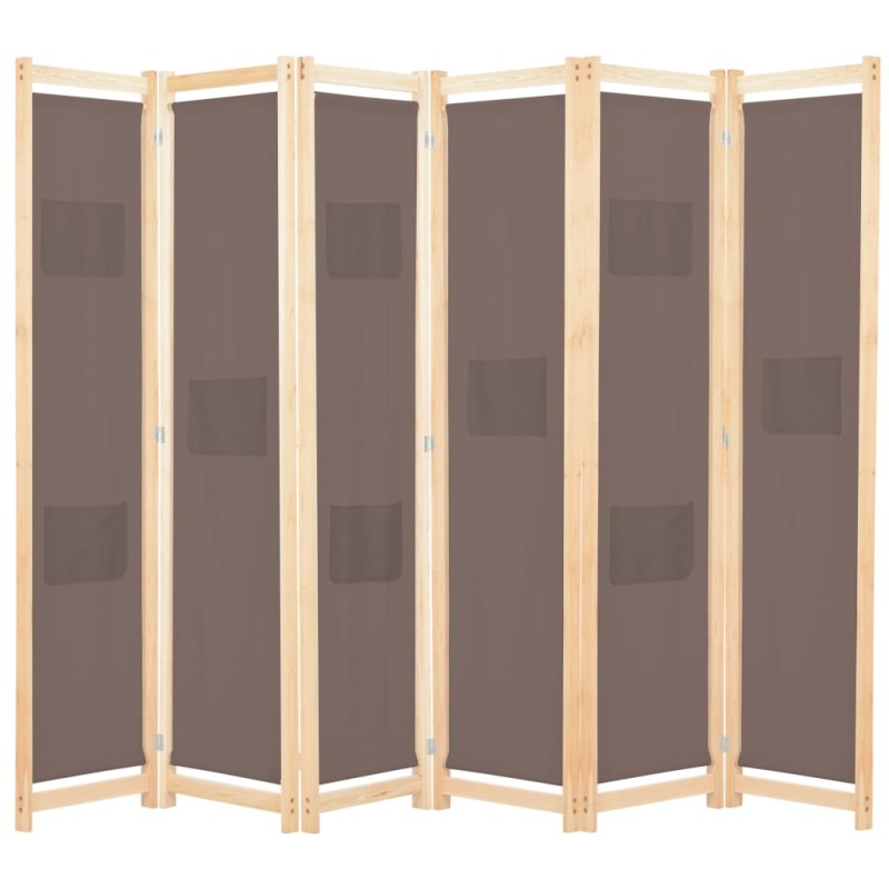 vidaXL Biombo divisor de 6 paneles de tela marrón 240x170x4 cm vidaXL Biombo divisor de 6 paneles de tela marrón 240x170x4 cm