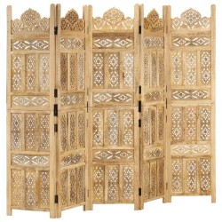 vidaXL Biombo 5 paneles tallado a mano madera maciza mango 200x165 cm
