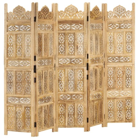 vidaXL Biombo 5 paneles tallado a mano madera maciza mango 200x165 cm