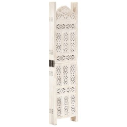 vidaXL Biombo 5 paneles tallado a mano madera mango blanco 200x165 cm