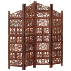 vidaXL Biombo 4 paneles tallado a mano madera mango marrón 160x165 cm