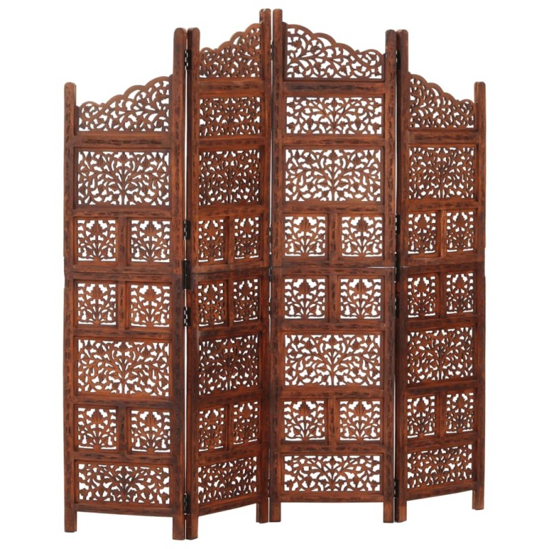 vidaXL Biombo 4 paneles tallado a mano madera mango marrón 160x165 cm vidaXL Biombo 4 paneles tallado a mano madera mango marrón 160x165 cm