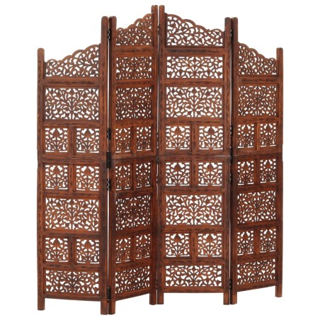 vidaXL Biombo 4 paneles tallado a mano madera mango marrón 160x165 cm