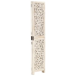 vidaXL Biombo 3 paneles tallado a mano madera mango blanco 120x165 cm