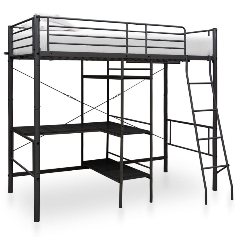 vidaXL Estructura de litera con mesa de metal negro 90x200 cm vidaXL Estructura de litera con mesa de metal negro 90x200 cm