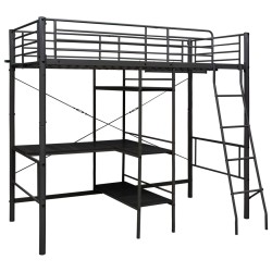 vidaXL Estructura de litera con mesa de metal negro 90x200 cm