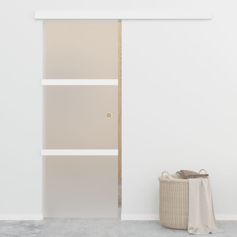 vidaXL Puerta corredera con topes suaves vidrio ESG aluminio 76x205 cm vidaXL Puerta corredera con topes suaves vidrio ESG aluminio 76x205 cm