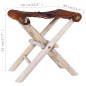 vidaXL Taburete plegable de cuero auténtico y madera de teca maciza vidaXL Taburete plegable de cuero auténtico y madera de teca maciza