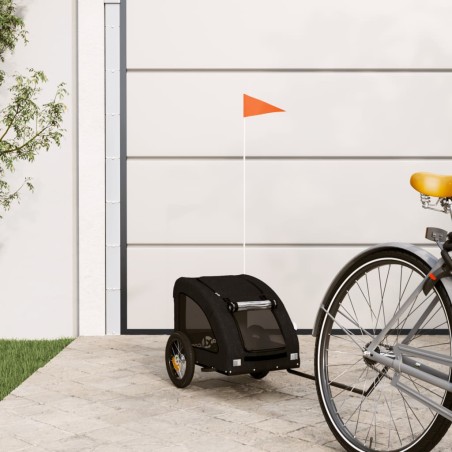 vidaXL Remolque de bicicleta mascotas hierro tela Oxford negro