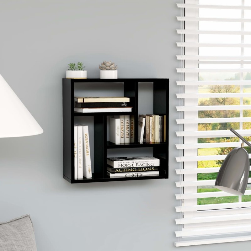vidaXL Estantería pared contrachapada negro brillo 45,1x16x45,1 cm vidaXL Estantería pared contrachapada negro brillo 45,1x16x45,1 cm