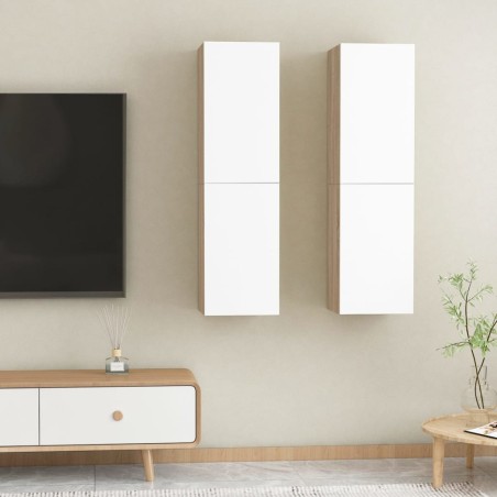 vidaXL Muebles TV 2 uds contrachapada blanco roble 30,5x30x110 cm
