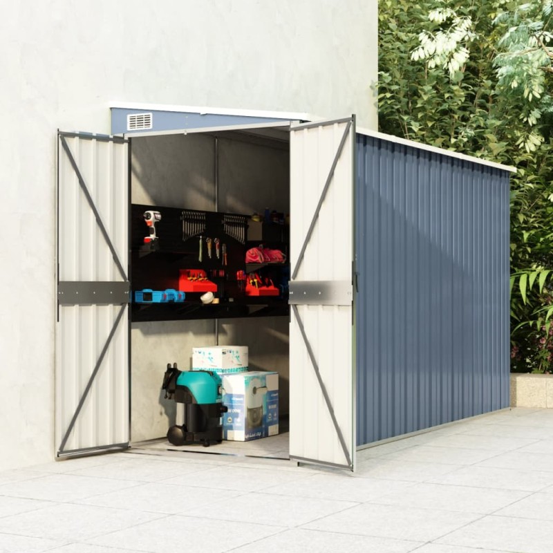 vidaXL Cobertizo de jardín pared acero galvanizado gris 118x288x178 cm vidaXL Cobertizo de jardín pared acero galvanizado gris 118x288x178 cm