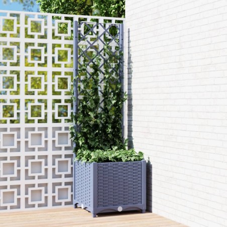 vidaXL Jardinera con enrejado PP gris oscuro 40x40x136 cm