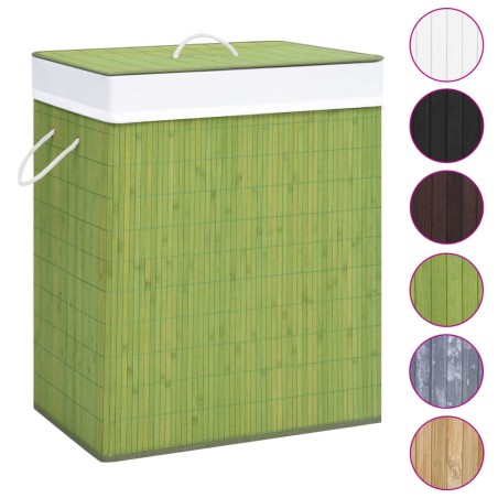 vidaXL Cesta para la ropa sucia de bambú de una sección verde 83 l