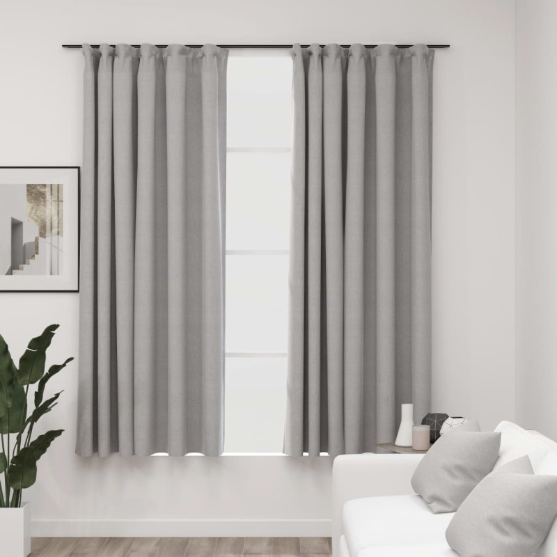 vidaXL Cortinas opacas con ganchos look de lino 2 pzas gris 140x175 cm vidaXL Cortinas opacas con ganchos look de lino 2 pzas gris 140x175 cm
