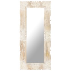 vidaXL Espejo de madera maciza de mango blanco 110x50 cm