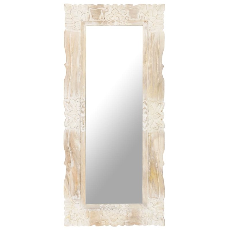 vidaXL Espejo de madera maciza de mango blanco 110x50 cm vidaXL Espejo de madera maciza de mango blanco 110x50 cm