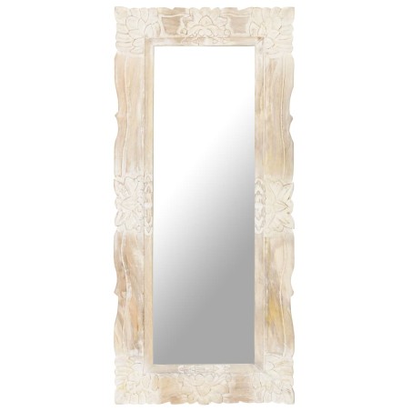 vidaXL Espejo de madera maciza de mango blanco 110x50 cm