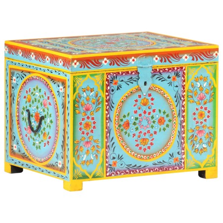 vidaXL Caja almacenaje pintada a mano 50x40x40 cm madera mango maciza