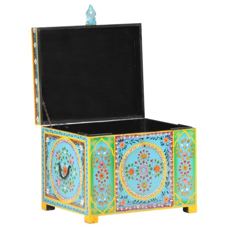 vidaXL Caja almacenaje pintada a mano 50x40x40 cm madera mango maciza