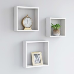 vidaXL Estantes cubo de pared 3 unidades MDF blanco