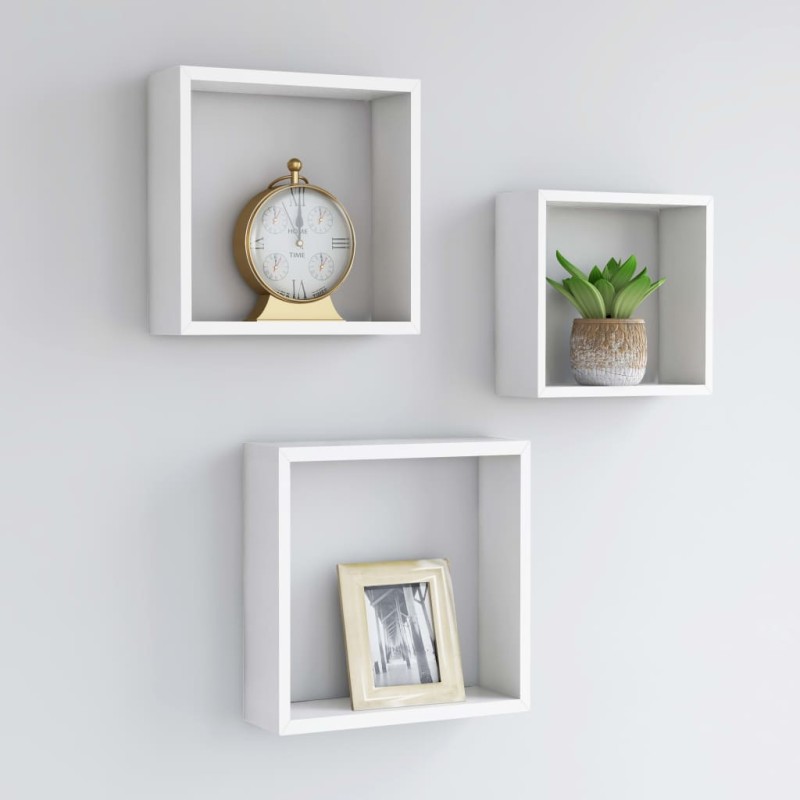 vidaXL Estantes cubo de pared 3 unidades MDF blanco vidaXL Estantes cubo de pared 3 unidades MDF blanco