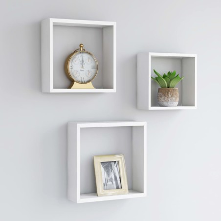 vidaXL Estantes cubo de pared 3 unidades MDF blanco