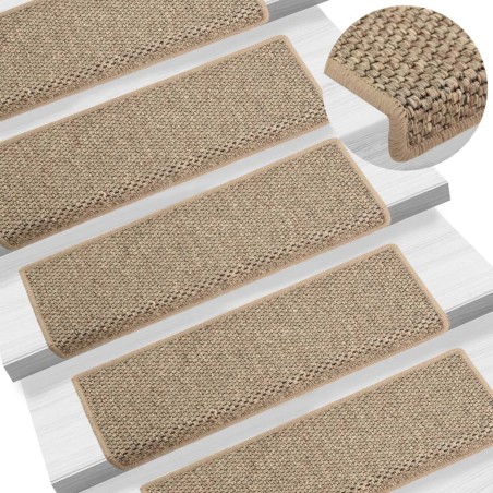 vidaXL Alfombrilla autoadhesiva escalera sisal 15 uds beige 65x21x4 cm
