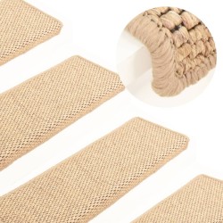 vidaXL Alfombrilla autoadhesiva escalera sisal 15 uds beige 65x21x4 cm